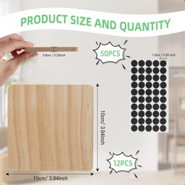 Pack of 12 Wooden Coasters, 100 mm Square Blank Wooden Coasters with 50 Non-Slip Rounds, Glass Coasters Wood for DIY Architecture Models Drawing, Wood Engraving, Wood Burning, Coasters Glasses