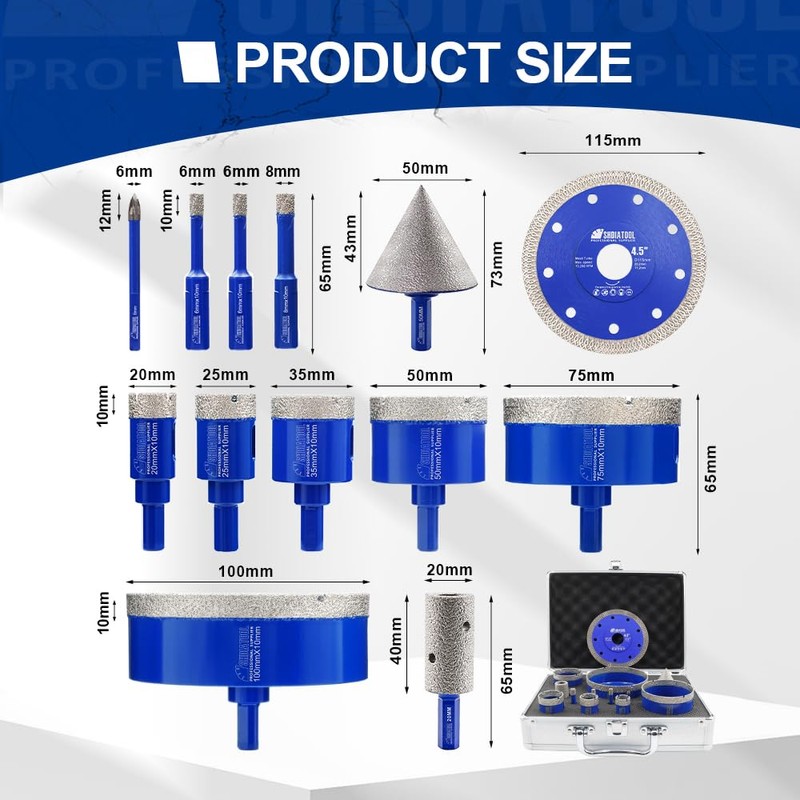 SHDIATOOL Diamond Tile Drill Bits Kit 13pcs, Porcelain Hole Saw