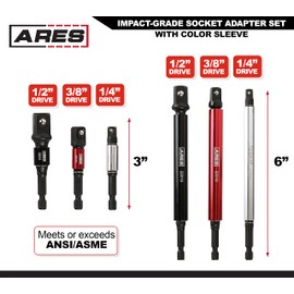 ARES 22013-6-Piece 3-Inch and 6-Inch Impact Grade Socket Adapter Set with Color Sleeve - Turns Impact Drill Drivers into High Speed Socket Drivers - 1/4-Inch, 3/8-Inch, and 1/2-Inch Drive