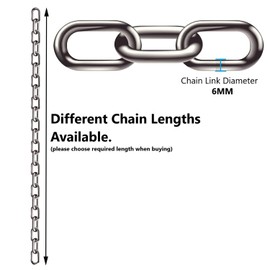 Heavy Duty Stainless Steel Rust Resistant Chain for Gate Security Extra Strong Galvanised Long Links Welded Metal Shiny Chrome Plated and Polished for DIY Fence Bike Out Door Swing (6mm, 5 Metre)