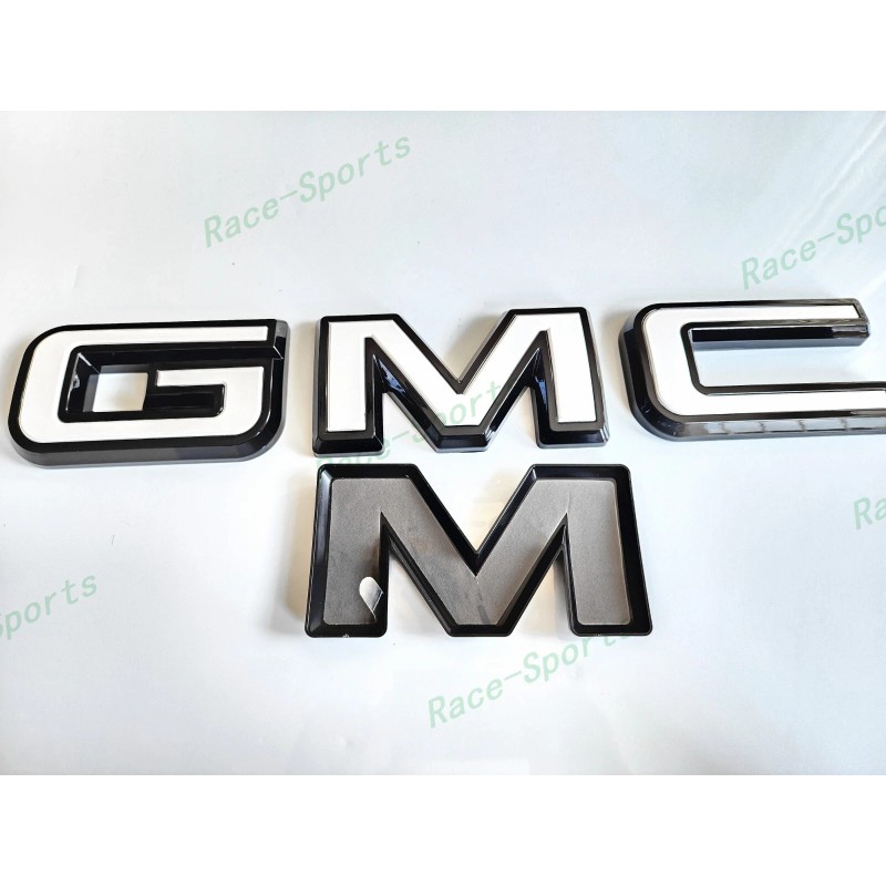 Auto GMC OVERLAY Front Rear Gloss Black White GMC Emblems
