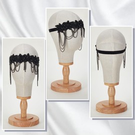 AHANDMAKER 1920s Flapper Headpiece Roaring, Cloth Rhinestone Elastic Headbands Floral Patterns Dangle Beads Black Head Chain Jewelry for Dancing Prom Anniversary Women Vintage Hair Accessory