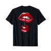 Cherry Lips Bite Graphic Red Mouth Aesthetic Art T-Shirt