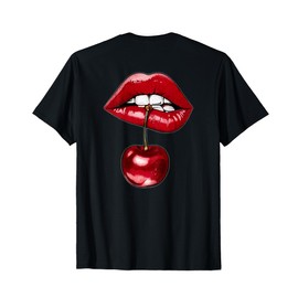 Cherry Lips Bite Graphic Red Mouth Aesthetic Art T-Shirt