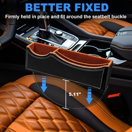 H.Romo Car Seat Gap Filler Organizer, Leather Car Console Organizer Front Seat, Car Seat Gap Storage Box with Detachable Dividers for Car Seat Side Organizers and Storage (Black, 1Pack)