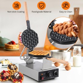 Electric Bubble Waffle Maker, 2800W Round Waffle Iron Bubble Waffle Maker Non-Stick Egg Machine for Home and Commercial Use, Single