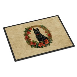 Caroline's Treasures DAC2423JMAT Schipperke Christmas Flowers Doormat Front Door Mat Indoor Outdoor Rugs for Entryway, Non Slip Washable Low Pile, 24H X 36W