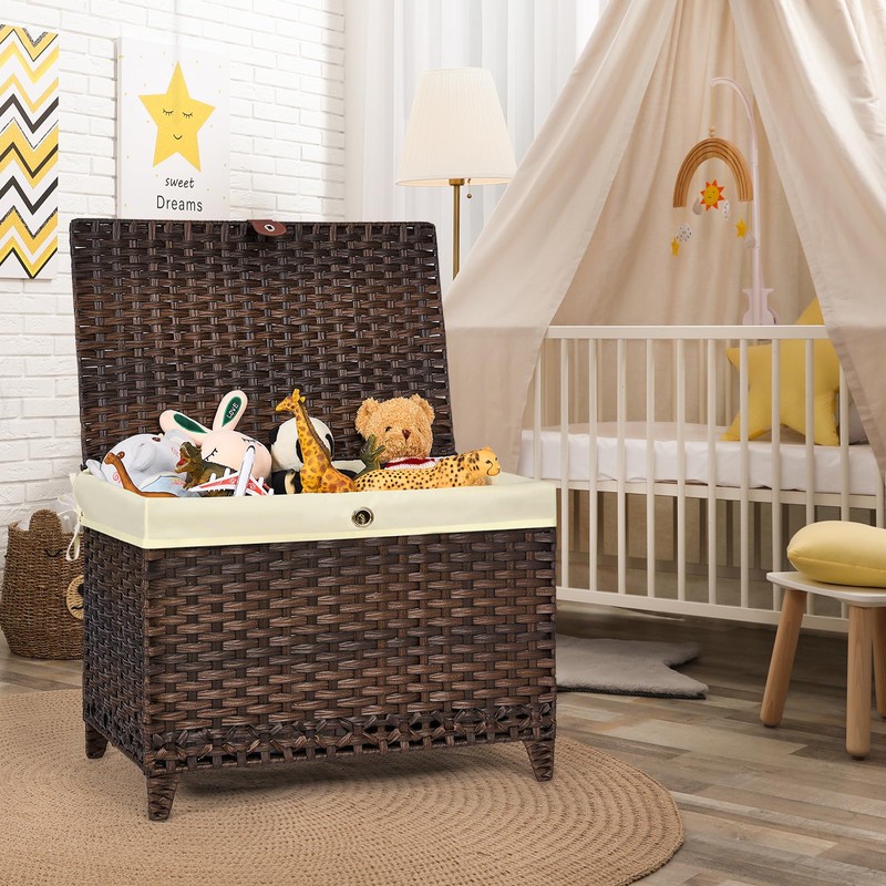 Honjourai Wicker Storage Basket with Lid,Rattan Shelf Basket with Removable