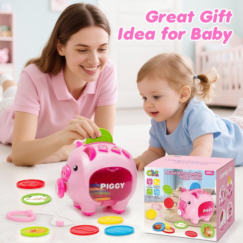 Musical Piggy Bank for Kids, 1 Year Old Learning Toy