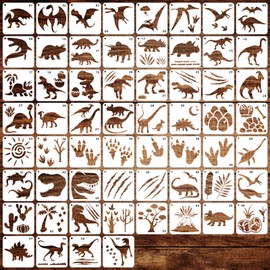 SRIZIAN Set of 60 Stencils Set, Dinosaur Drawing Painting Stencils, DIY Stencils, Reusable Plastic Stencils for Painting on Wood, Furniture, Wall, Home Decor, Scrapbooking (7.6 x 7.6 cm)
