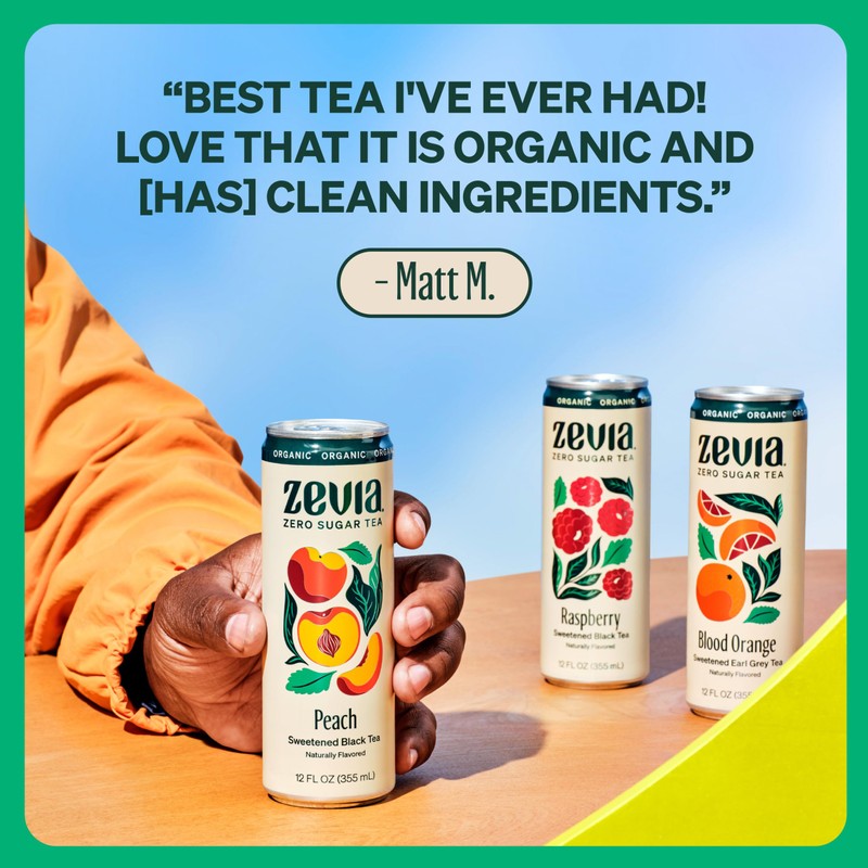 Zevia Zero Sugar Tea, Black Tea with Peach, 12 oz