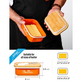 Butter Dish, Butter Dish with Lid for Countertop,Metal Butter Keeper with Stainless Steel Multipurpose Butter Knife, Large Butter Container with quality Silicone Good Kitchen Gift,Orange