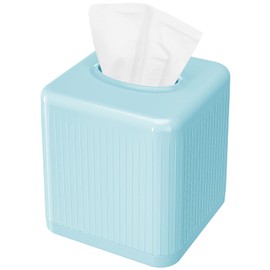 Livelab Tissue Box Cover and Holder - Square Plastic Decorative Tissue Dispenser - Modern Cube Style - For Bathroom, Living Room, Office - Blue