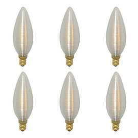 Royal Designs, Inc. Vintage Dimmable Silk Wrapped Torpedo Shaped LED Light Bulbs, E12 Candelabra Brass Base, 130V, 4W, Set of 6