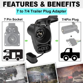 CXTM Multi Tow Trailer Adapter 7 Pin to 4 Pin Trailer Plug Adapter,Trailer Light Wiring Adapter, 7 Way Vehicle-Side Connector to Dual-Output 7 Blade & 4 Flat Trailer Socket