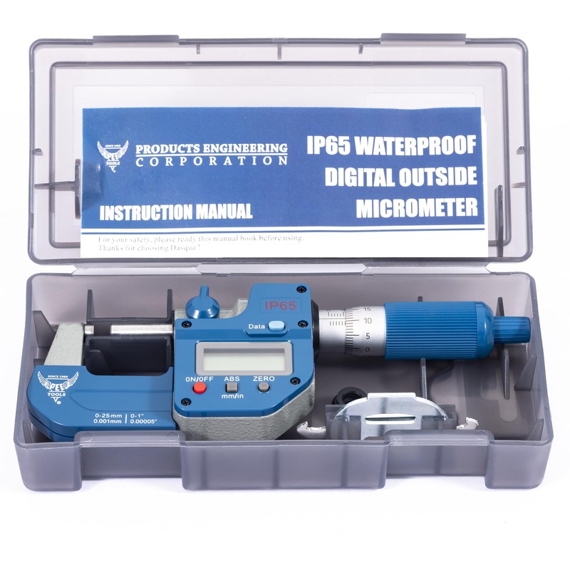 PEC Tools IP65 Absolute Origin Digital Micrometer 0-1"/25mm, Oil &