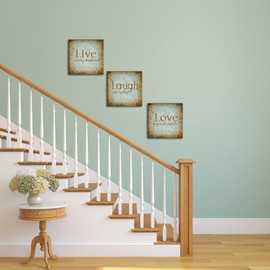 RnnJoile Live Love Laugh Canvas Wall Art Vintage Inspirational Quote Picture Prints for Bathroom Wall Decor Teal and Brown Paintings Ready to Hang Each 12"x12"