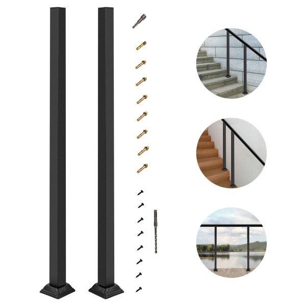 OCASAMI 2x 38" Black Deck Railing Wrought Iron Handrail Post
