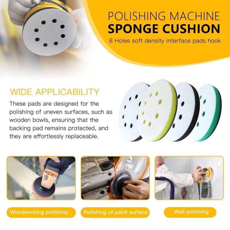 JRSHOME New 4 Pack 8-Hole Foam Sanding Pads - 2