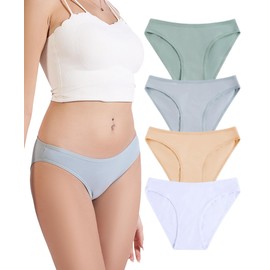 FANYOUNA Women's Cotton Bikini Briefs Underwear Packs,Cheeky Breathable Panties for Ladies (US, Alpha, Large, Regular, Regular, 4-Pack Light Color)