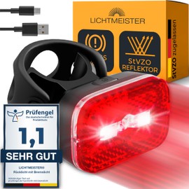 LICHTMEISTER® Rear Light Bicycle with Reflector and Brake Light Function – Bicycle Rear Light with StVZO Approval – Bicycle Rear Light LED – Bicycle Rear Light – Bicycle Rear Light