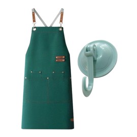 YSJCHEBS 1-Piece Canvas Apron, 1-Piece Hook, Adjustable Apron with Pockets, Dirt-Resistant Work Apron for Men and Women, Kitchen Apron with Cross Back, Cooking Apron