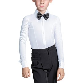 Boys Latin Modern Dance Shirt Bodysuit Leotard Salsa Tango Ballroom Lapel Romper Tops with Bow Tie, 130CM