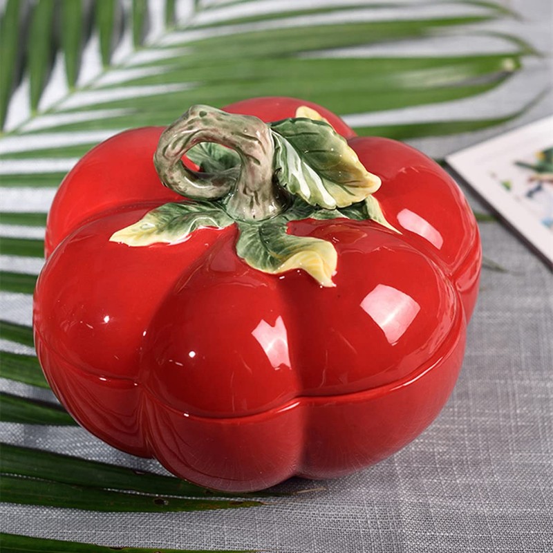 FORLONG Ceramic Red Tomato Cookie Candies Jar with Lid, Kitchen