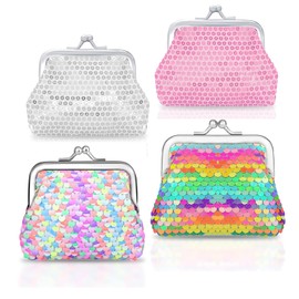 4 Pack Coin Purses Coin Wallet with Kiss Lock Closure Sequin Mini Change Purses Mini Wallet for Lipstick, Key for Women and Girls