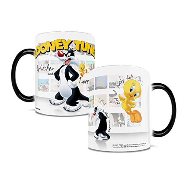 Morphing Mugs Looney Tunes (Sylvester and Tweety) Ceramic Mug, Black