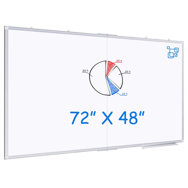 Large Whiteboard for Wall, maxtek 72 x 48 inches Magnetic Dry Erase Board, 6' x 4' Wall-Mounted White Board Message Memo Marker Board Foldable with Marker Tray for Office Home and School