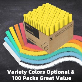 ZEZUT Yellow Chalk 100PCS, Low Dust Chalks Stick Bulk for Chalkboard Blackboard Non-Toxic