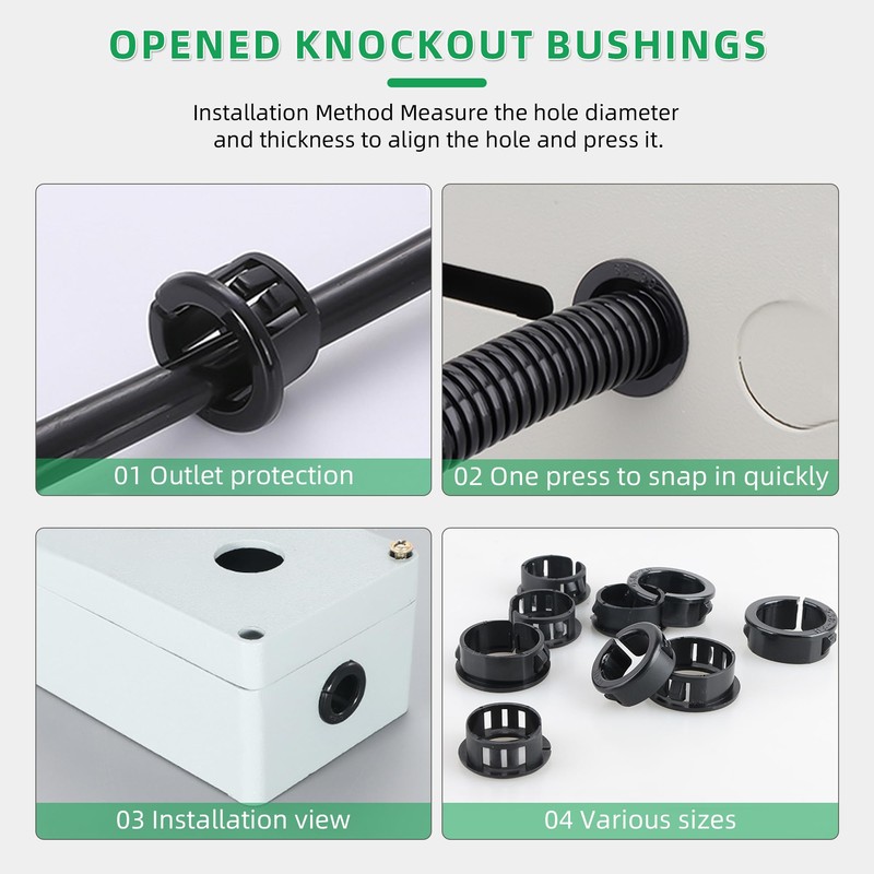 EASYEAH 2-3/8"(60mm) Opened Black Snap-in Knockout Insulating Bushing, Plastic Cable
