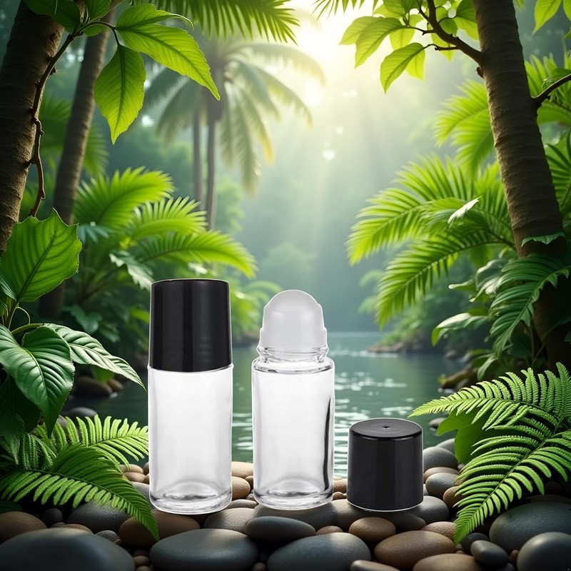 Galepromot 2 Pcs Black Clear Empty Glass Essential Oil Roller