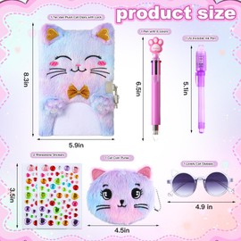 Sicbanna Cat Diary with Lock and Key, Gift for 6 7 8 Year Old Girls, Secret Journal with Coin Purse & Stickers, Lined Stationery Set, Birthday Gift for Kids (Tie Dye)