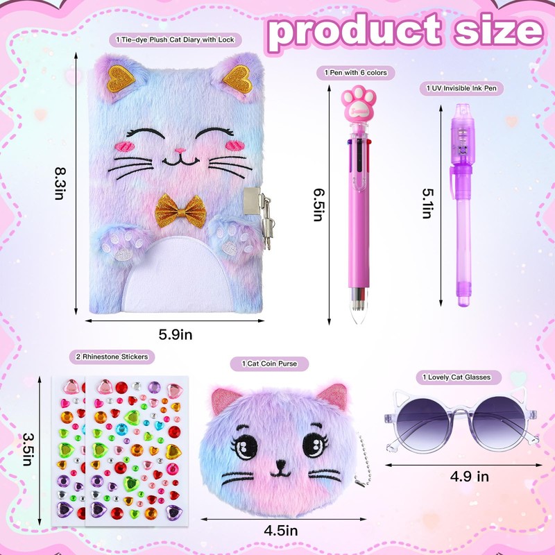 Sicbanna Cat Diary with Lock and Key, Gift for 6