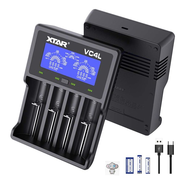 18650 Charger XTAR VC4L Battery Charger 4 Bays New 2021 Updated 21700 Battery Charger USB C Charger Not Including Batteries (VC4L Charger)