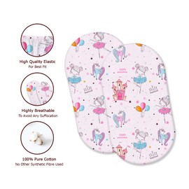 100% Cotton 2 Pcs Moses Basket Fitted Sheets - Breathable, Soft & Antiallergic (Baby Pink Princess, 75 x 30 cm)