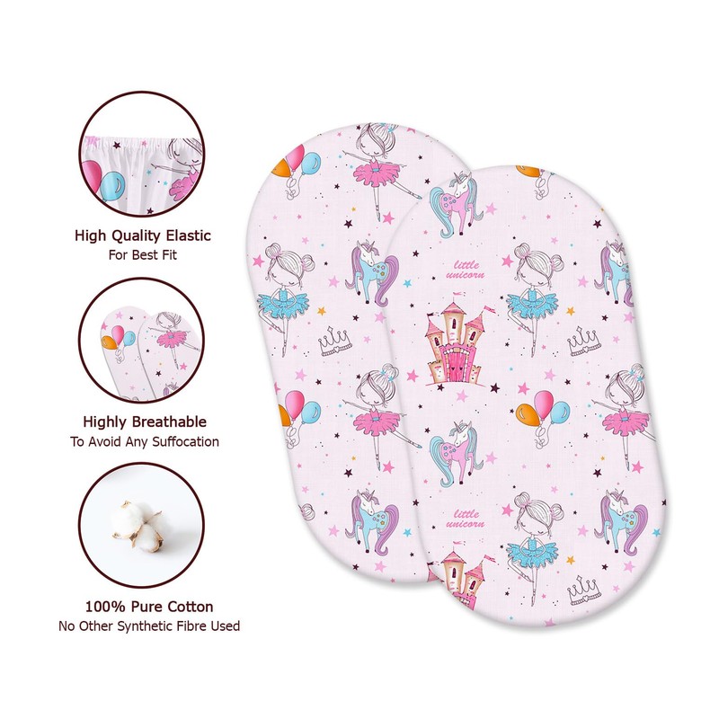 100% Cotton 2 Pcs Moses Basket Fitted Sheets - Breathable,