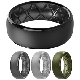Egnaro Silicone Rings for Him, 1/4/6 Multipack Mens Wedding Bands with Breathable Design, Rubber Rings Men - 8.5mm Wide 2.5mm Thick
