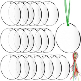 SANNIX 60PCS 3 Inch Acrylic Ornament Blanks with 70Pcs Colorful Ribbons, Acrylic Clear Circle Disc Round Christmas Ornaments Blanks for DIY Craft Xmas Holiday Present Wrap Decor