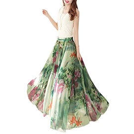 Afibi Boho Floral Long Summer Beach Chiffon Wrap Cover Up Maxi Skirt for Women (XXX-Large, Pattern 3)