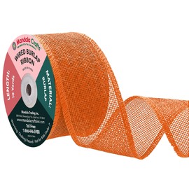 Mandala Crafts Cinta de arpillera naranja con alambre para corona, cinta de arpillera rústica de yute natural naranja con alambre de 2 pulgadas de ancho y 10 yardas para boda, otoño, árbol de día festivo