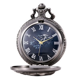 MORFONG Men's Pocket Watch Quartz Steampunk Wolf Wolves Pattern Fob Watches with Chain Necklace Gift Box