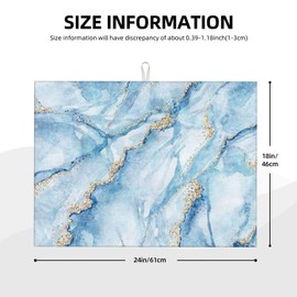 BOXIMIAO Dish Drying Mat White Blue Marble Drying Mat 18''X24'' Reversible Microfiber Dish Drying Pad Dish Absorbent Mats For Kitchen Counter Coffee Bar