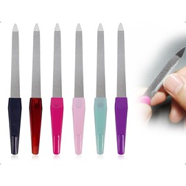 Emezddo 6-Piece Nail File Set, Stainless Steel Sword Fingernail Files, Toenail File with Non-Slip Handle, Manicure Pedicure Tools, for Natural Nails (152 x 15 mm, Colourful)