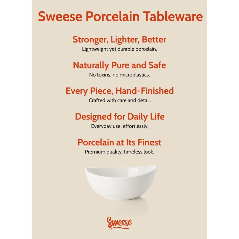 Sweese 18 oz Medium White Porcelain Bowls - Set of