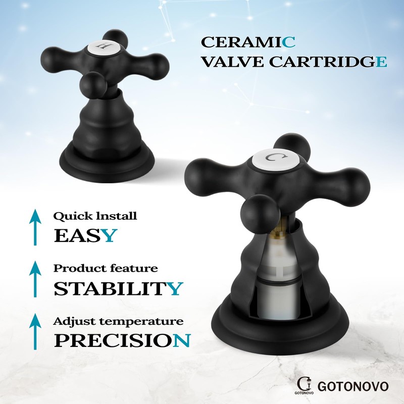 gotonovo 3 Hole Matte Black Bathroom Sink Faucet with Pop
