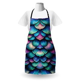 Ambesonne Nautical Apron Pack of 2, Dreamy Colors Fish Flake Look Pattern with Stripes Underwater Themed, Unisex Kitchen Bib with Adjustable Neck, 2 Pcs - Adult Size, Lilac Seafoam Sky Blue