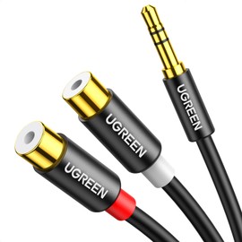 UGREEN UGREEN RCA to Aux Cable 3.5mm Male to 2RCA Female Adapter Hi-Fi Sound RCA Auxiliary Stereo Audio Cord Gold Plated RCA Y Splitter 1/8 to RCA Connector for iPhone MP3 Tablet Computer Speaker 0.8 FT